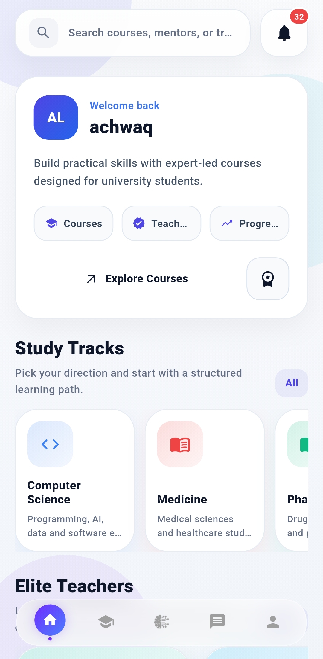 Learnify DZ student home screen